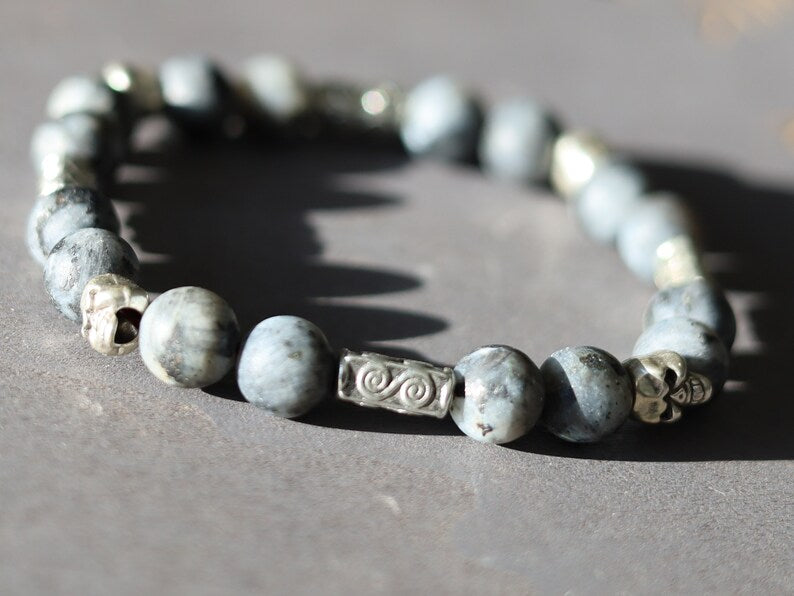 Round Natural Map Stone/Picasso Stone/Picasso Jasper Beads with Gypsum Desert Rose Genuine. Combined with Tibetan Style Alloy Beads