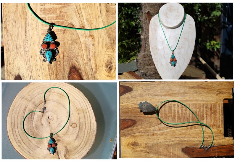 Coral Turquoise Native Tribal Ethnic Jewelry Tibet Tibetan Nepal OXIDIZED Silver 925 Sterling Silver Plated