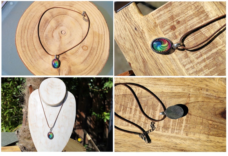 Silver pendant with mystic spiral/ glass from India. 925 stamp. The cord of the necklace is made of high-quality eco-friendly cotton wax
