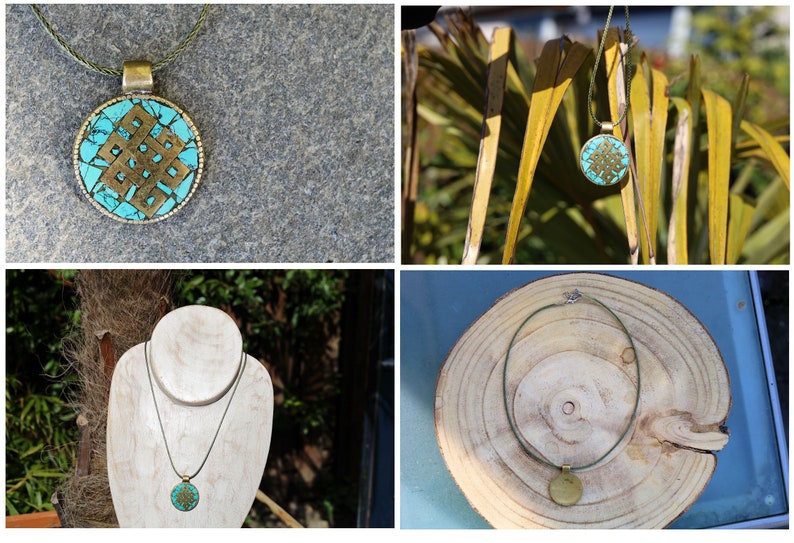 Turquoise golden pendant from Tibet. Turquoise. Endless knot for Endless Love.