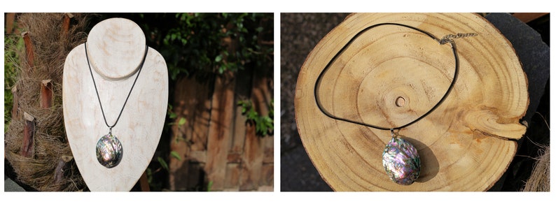 Special unique Mother-of-pearl and abalone necklaces. Heighten intuition, psychic sensitivity and imagination.