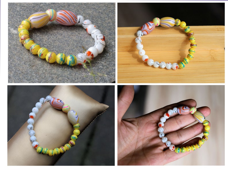 Color Striped Pattern glass beads, Bead Painted Thread Mandarin 8mm and yellow 8m mixed glass beads. Total weight 17 gr.