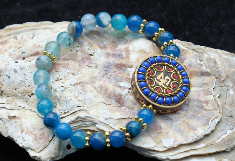 One-of-a-kind Handmade Indonesia Beads with Banded blue agate. Gorgeous,Stunning,Lovely