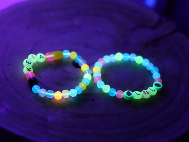 Set bracelets- Luminous Acrylic Beads, different glow in the dark colors combined with UV Reactive bracelets. Exclusive, Unique&UV Reactive!