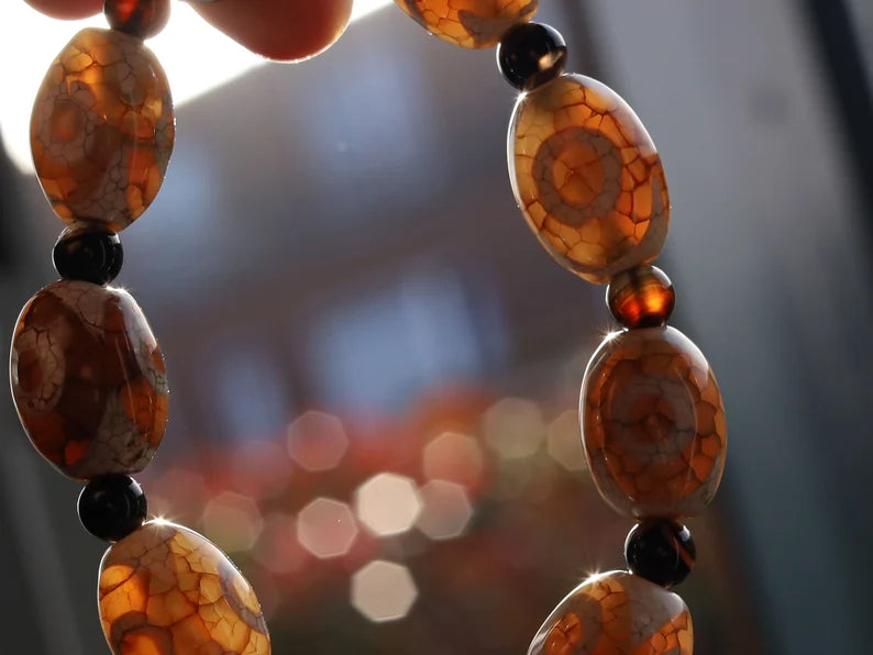Rare Unique Natural Stone Bracelet/Tibetan Dzi 3 Eyes Bead Charm Bracelets. Buddhist jewelry have both religious and spiritual essence.