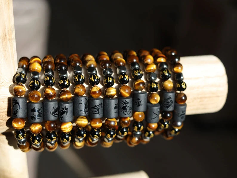12 Zodiac Constellation Horoscope Signs Bracelets. Unique with Buddhist Words Om Mani Padme Hum Mantra. Horoscope Bracelet Gifts