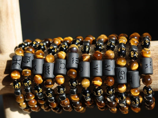 12 Zodiac Constellation Horoscope Signs Bracelets. Unique with Buddhist Words Om Mani Padme Hum Mantra. Horoscope Bracelet Gifts
