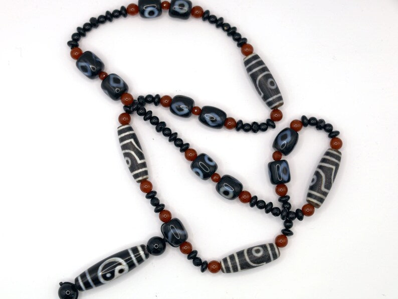 Majestic Huge and heavy Two-eye dZi bead bracelet with Yin-Yang beads and Design. Perfect for having good vibes with style!