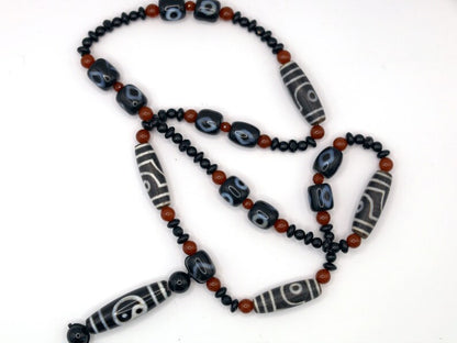 Majestic Huge and heavy Two-eye dZi bead bracelet with Yin-Yang beads and Design. Perfect for having good vibes with style!