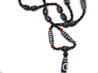 Majestic Huge and heavy Two-eye dZi bead bracelet with Yin-Yang beads and Design. Perfect for having good vibes with style!