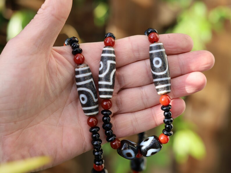 Majestic Huge and heavy Two-eye dZi bead bracelet with Yin-Yang beads and Design. Perfect for having good vibes with style!