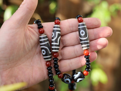 Majestic Huge and heavy Two-eye dZi bead bracelet with Yin-Yang beads and Design. Perfect for having good vibes with style!