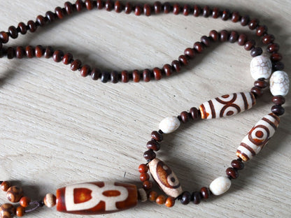 Big unique Wealth God Figure Dzi Bead bracelet combined with 4 eyes beads and Design. Perfect for having good vibes with style!
