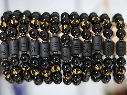 12 Zodiac Constellation Horoscope Signs Bracelets. Unique with Buddhist Words Om Mani Padme Hum Mantra. Horoscope Bracelet Gifts