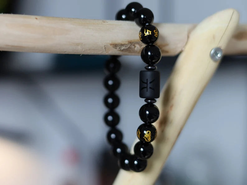12 Zodiac Constellation Horoscope Signs Bracelets. Unique with Buddhist Words Om Mani Padme Hum Mantra. Horoscope Bracelet Gifts