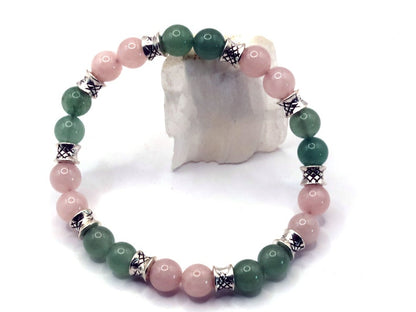 Gahiṇā Jewel Collection - Magnificent Bracelet with Aventurine  and  Rose quartz. With Tribal Silver Plated Spacer Beads. Meaningful