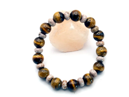 10 mm beads Tiger's Eye Bracelet with Agate Rondelles Gemstone beads. Powerbeads to enhance the spiritual well-being.