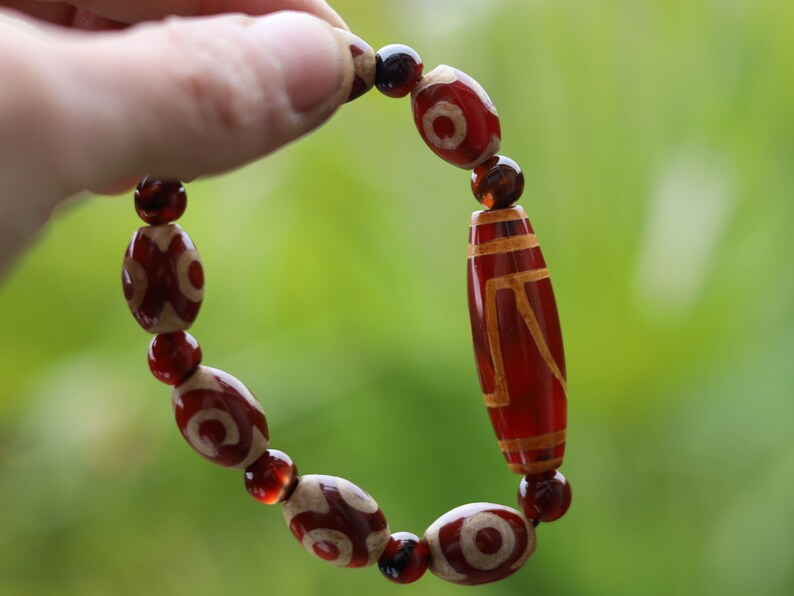 Red Dzi Natural Stone Bracelet/Tibetan Dzi. Handmade Nepalese and Tibetan bracelets / necklaces
