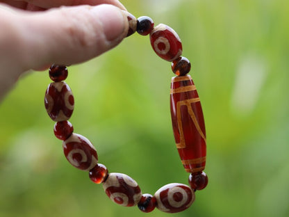 Red Dzi Natural Stone Bracelet/Tibetan Dzi. Handmade Nepalese and Tibetan bracelets / necklaces