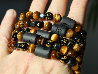 12 Zodiac Constellation Horoscope Signs Bracelets. Unique with Buddhist Words Om Mani Padme Hum Mantra. Horoscope Bracelet Gifts
