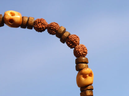Wooden collection - lightweight Unique Natural Round Rudraksha beads - Wood Heishi beads - authentic & detailed hand-carved prayer beads