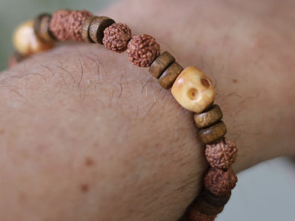 Wooden collection - lightweight Unique Natural Round Rudraksha beads - Wood Heishi beads - authentic & detailed hand-carved prayer beads