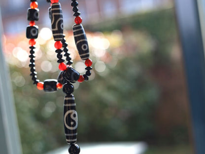 Majestic Huge and heavy Two-eye dZi bead bracelet with Yin-Yang beads and Design. Perfect for having good vibes with style!