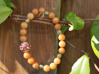 Viśēśa Jewel Collection - Great Weathered Bodhi Round Beads bracelet with a  beautiful  Handmade Grade A Rhinestone Indonesia Bead.