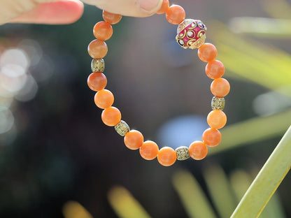 Viśēśa Jewel Collection - Great Weathered Bodhi Round Beads bracelet with a  beautiful  Handmade Grade A Rhinestone Indonesia Bead.
