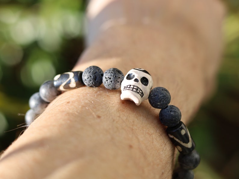 Rough and tough collection: Grey/black Lava with  Yin Yang Skull and Labradorite. Considered a tremendously spiritual stone.