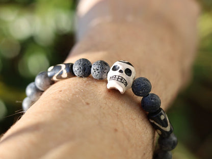 Rough and tough collection: Grey/black Lava with  Yin Yang Skull and Labradorite. Considered a tremendously spiritual stone.