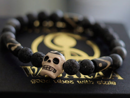 Rough and tough collection: Grey/black Lava with  Yin Yang Skull and Labradorite. Considered a tremendously spiritual stone.