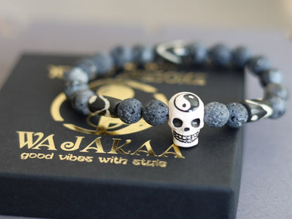 Rough and tough collection: Grey/black Lava with  Yin Yang Skull and Labradorite. Considered a tremendously spiritual stone.