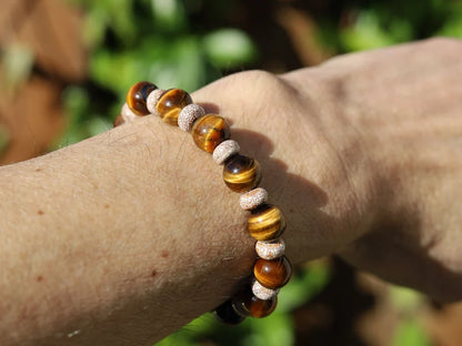 10 mm beads Tiger's Eye Bracelet with Agate Rondelles Gemstone beads. Powerbeads to enhance the spiritual well-being.