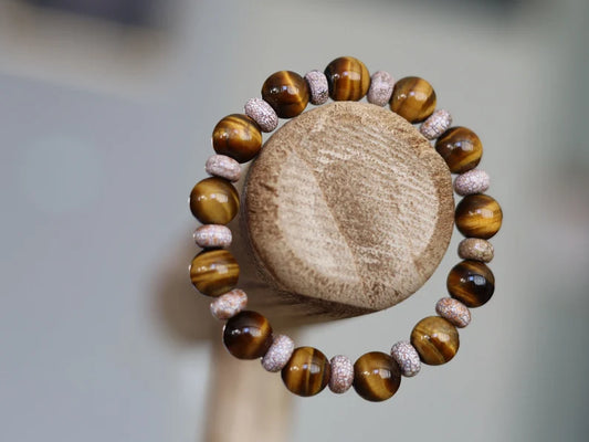 10 mm beads Tiger's Eye Bracelet with Agate Rondelles Gemstone beads. Powerbeads to enhance the spiritual well-being.