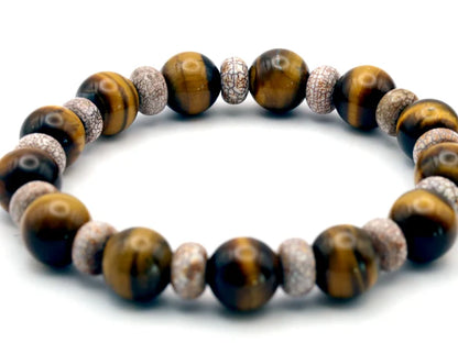 10 mm beads Tiger's Eye Bracelet with Agate Rondelles Gemstone beads. Powerbeads to enhance the spiritual well-being.