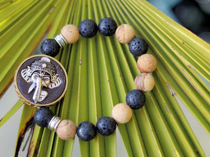 Vaḍā Bīḍa collection -  Beautiful very special prayerbead from Nepal: Ganesha Picture Jasper wisdom, majesty, good luck, loyalty, strength.