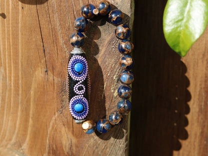 Vaḍā Bīḍa collection - Peerless Dark Blue Quartz bracelet with beautiful Rice Handmade Indonesia Bead. Wrist Mala Bracelets . Mala Necklaces