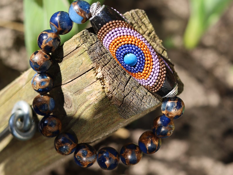 Vaḍā Bīḍa collection - Peerless Dark Blue Quartz bracelet with beautiful Rice Handmade Indonesia Bead. Wrist Mala Bracelets . Mala Necklaces