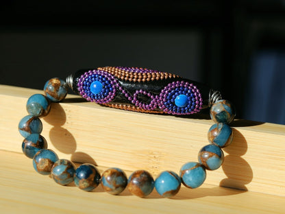 Vaḍā Bīḍa collection - Great 10 mm Aqua Aura Quartz bracelet and big Handmade Indonesia Bead. Powerbeads to enhance the spiritual well-being