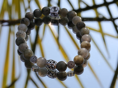 Sterling 925 Silver - Marvellous AAA natural India Labradorite and decorated with Tibetan Style Flat Round Antique Silver.