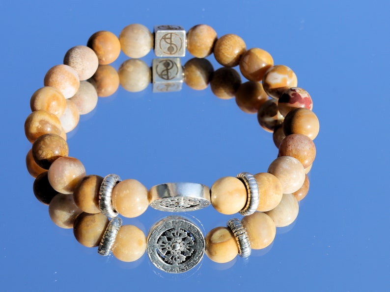 Sterling 925 Silver - Wonderful Frosted Genuine Natural Matte Picture Jasper and  s925 Silver Punk Cross Bead. that can stimulate visions