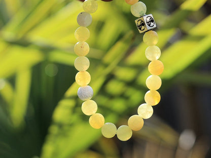 Sterling 925 Silver - Unannounced Effloresce Yellow Agate gemstone bracelet with Sterling Silver Stardust Round Bead. happiness/ prosperity