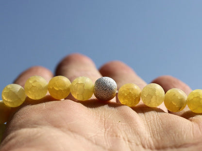 Sterling 925 Silver - Unannounced Effloresce Yellow Agate gemstone bracelet with Sterling Silver Stardust Round Bead. happiness/ prosperity