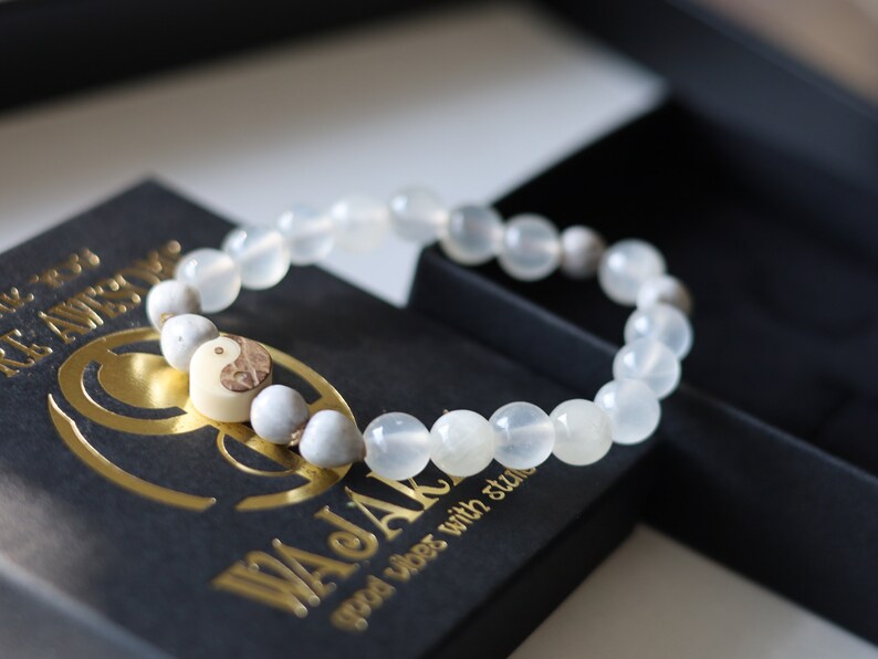 Admirable High Quality Grade A Natural White Selenite bracelet with unique Job's Tears - Vaijayanti - Imfinbinga seads.
