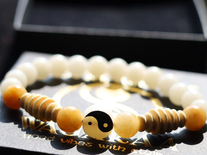 One of a kind Wajakaa bracelet! Real Rare Natural White Bodhi Root Round Beads with Candy Jade. With turned wooden beads (9 mm across)
