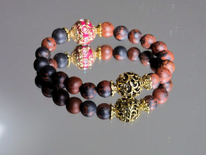 Śānadāra Jewel Collection - Wonderful Natural Mahogany Jasper Matte bracelet with Handmade Grade A Rhinestone Indonesia Bead.