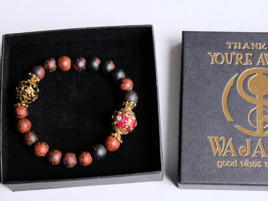 Śānadāra Jewel Collection - Wonderful Natural Mahogany Jasper Matte bracelet with Handmade Grade A Rhinestone Indonesia Bead.