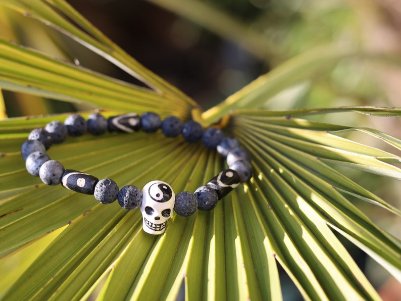 Rough and tough collection: Grey/black Lava with  Yin Yang Skull and Labradorite. Considered a tremendously spiritual stone.