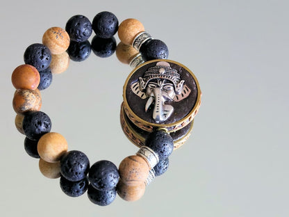 Vaḍā Bīḍa collection -  Beautiful very special prayerbead from Nepal: Ganesha Picture Jasper wisdom, majesty, good luck, loyalty, strength.